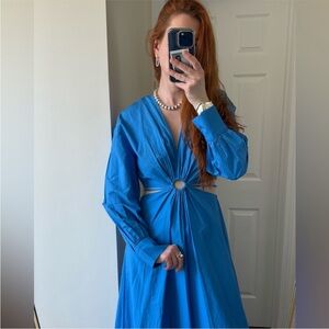 Mango Blue Long Sleeve Dress with Cut-Out